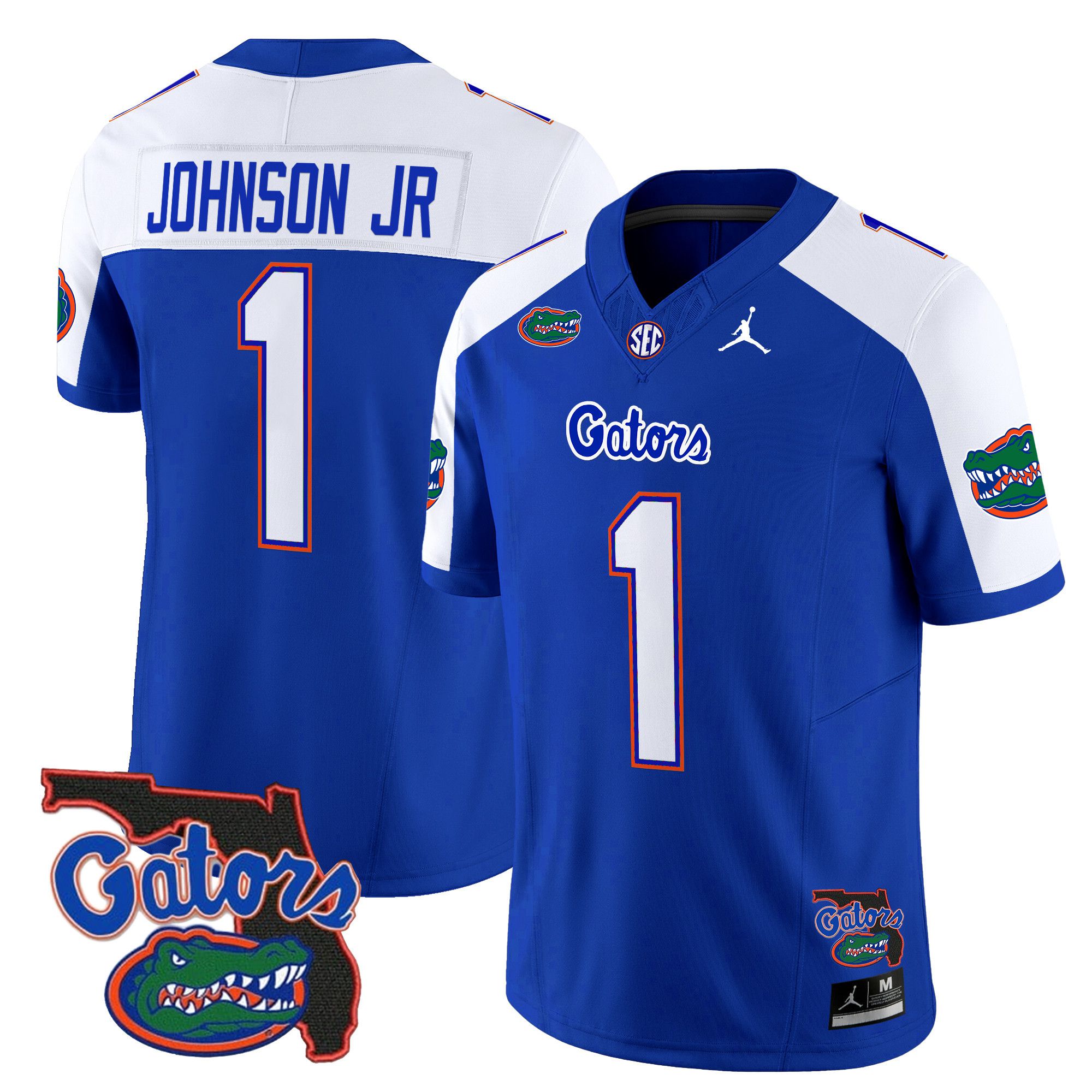 Men Florida Gators #1 Johnson jr Blue 2024 Florida Patch Vapor Limited NCAA Jersey